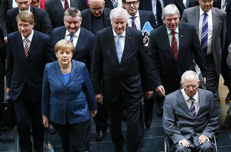 Members of Germany's conservative (CDU/CSU) parties arrive for preliminary coalition with the Social Democratic Party (SPD) at the Parliamen Members of Germany's conservative (CDU/CSU) parties arrive for preliminary coalition with the Social Democratic Party (SPD) at the Parliamen