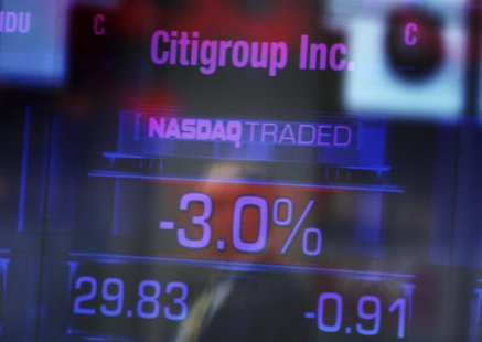 Citigroup Inc. stock prices are seen on a screen inside the NASDAQ building at Times Square in New York January 17, 2012. REUTERS/Shannon St Citigroup Inc. stock prices are seen on a screen inside the NASDAQ building at Times Square in New York January 17, 2012. REUTERS/Shannon St