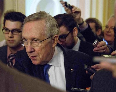 Senate Majority Leader Harry Reid (D-NV) speaks to reporters during the 14th day of the partial government shut down in Washington October 1 Senate Majority Leader Harry Reid (D-NV) speaks to reporters during the 14th day of the partial government shut down in Washington October 1