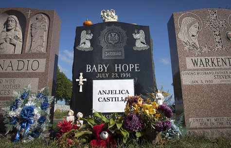 The tombstone of Anjelica "Baby Hope" Castillo is seen in the Bronx borough of New York, October 13, 2013. REUTERS/Carlo Allegri The tombstone of Anjelica "Baby Hope" Castillo is seen in the Bronx borough of New York, October 13, 2013. REUTERS/Carlo Allegri