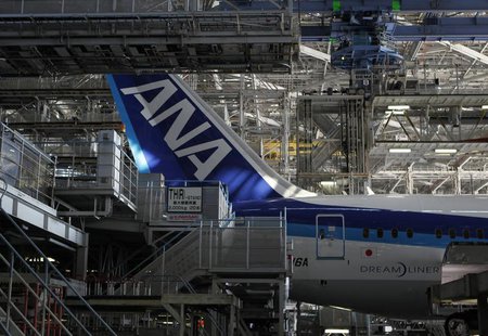 An All Nippon Airways' (ANA) Boeing 787 Dreamliner aircraft is seen at ANA's maintenance center in Tokyo April 28, 2013. REUTERS/Yuya Shino An All Nippon Airways' (ANA) Boeing 787 Dreamliner aircraft is seen at ANA's maintenance center in Tokyo April 28, 2013. REUTERS/Yuya Shino