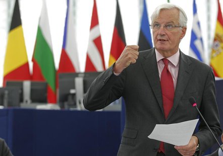 European Commissioner for Internal Market and Services Michel Barnier addresses the European Parliament during a debate on the European Bank European Commissioner for Internal Market and Services Michel Barnier addresses the European Parliament during a debate on the European Bank