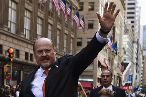 Republican New York City mayoral candidate Joe Lhota waves to people as he attends the 69th Annual Columbus Day Parade in New York, October Republican New York City mayoral candidate Joe Lhota waves to people as he attends the 69th Annual Columbus Day Parade in New York, October