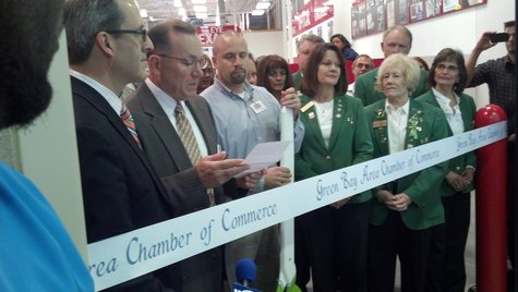 Bellevue Village President Craig Beyl and Brown County Executive Troy Streckenbach at ribbon cutting ceremony for opening of Costco in Bellevue on October 17, 2013. (Photo by: WTAQ Reporter Jeff Flynt). Bellevue Village President Craig Beyl and Brown County Executive Troy Streckenbach at ribbon cutting ceremony for opening of Costco in Bellevue on October 17, 2013. (Photo by: WTAQ Reporter Jeff Flynt).
