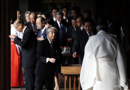 A group of lawmakers including Japan's ruling Liberal Democratic Party (LDP) lawmaker Hidehisa Otsuji (C) and former land minister Yuichiro A group of lawmakers including Japan's ruling Liberal Democratic Party (LDP) lawmaker Hidehisa Otsuji (C) and former land minister Yuichiro