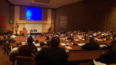 The unusual joint meeting was held in the big auditorium at the Fetzer Center. The unusual joint meeting was held in the big auditorium at the Fetzer Center.