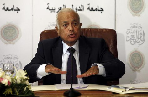 Arab League Secretary General Nabil El-Araby speaks at a news conference on the Syrian crisis, after the Arab foreign ministers meeting at t Arab League Secretary General Nabil El-Araby speaks at a news conference on the Syrian crisis, after the Arab foreign ministers meeting at t