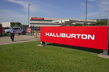 The company logo of Halliburton oilfield services corporate offices is seen in Houston, Texas April 6, 2012. REUTERS/Richard Carson The company logo of Halliburton oilfield services corporate offices is seen in Houston, Texas April 6, 2012. REUTERS/Richard Carson