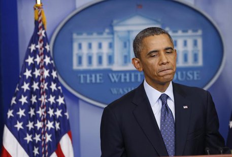U.S. President Barack Obama pauses while speaking about the continuing government shutdown during a news conference in the White House Brief U.S. President Barack Obama pauses while speaking about the continuing government shutdown during a news conference in the White House Brief