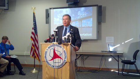 Wisconsin DOT Secretary Mark Gottlieb speaks during a Leo Frigo Bridge update press conference on Oct. 22, 2013. (Photo by: WTAQ Reporter Jeff Flynt). Wisconsin DOT Secretary Mark Gottlieb speaks during a Leo Frigo Bridge update press conference on Oct. 22, 2013. (Photo by: WTAQ Reporter Jeff Flynt).
