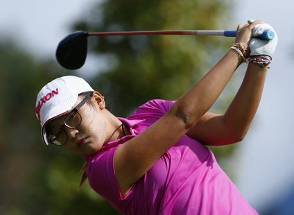Lydia Ko of New Zealand tees off on the seventh hole during the third and final round of the women's Evian Championship golf tournament in E Lydia Ko of New Zealand tees off on the seventh hole during the third and final round of the women's Evian Championship golf tournament in E
