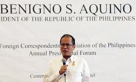 Philippines' President Benigno Aquino answer questions during a Foreign Correspodents Association of the Philippines (FOCAP) forum at a hote Philippines' President Benigno Aquino answer questions during a Foreign Correspodents Association of the Philippines (FOCAP) forum at a hote