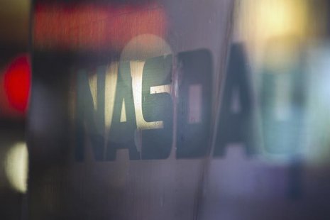 A logo is seen on a window outside of the Nasdaq MarketSite building in New York's Times Square, August 22, 2013. REUTERS/Lucas Jackson A logo is seen on a window outside of the Nasdaq MarketSite building in New York's Times Square, August 22, 2013. REUTERS/Lucas Jackson