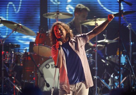 Eddie Vedder of Pearl Jam performs at the taping of the third annual VH1 Rock Honors: The Who concert in Los Angeles in this July 12, 2008 f Eddie Vedder of Pearl Jam performs at the taping of the third annual VH1 Rock Honors: The Who concert in Los Angeles in this July 12, 2008 f