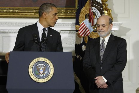 U.S. President Barack Obama (L) thanks Federal Reserve Chairman Ben Bernanke (R) for his service as he announces his nomination of Janet Yel U.S. President Barack Obama (L) thanks Federal Reserve Chairman Ben Bernanke (R) for his service as he announces his nomination of Janet Yel