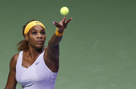 Serena Williams of the U.S. serves during her WTA tennis championships match against Petra Kvitova of the Czech Republic at Sinan Erdem Dome Serena Williams of the U.S. serves during her WTA tennis championships match against Petra Kvitova of the Czech Republic at Sinan Erdem Dome