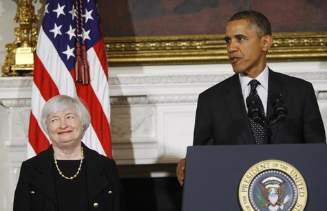 U.S. President Barack Obama announces his nomination of Janet Yellen to head the Federal Reserve at the White House in Washington October 9, U.S. President Barack Obama announces his nomination of Janet Yellen to head the Federal Reserve at the White House in Washington October 9,