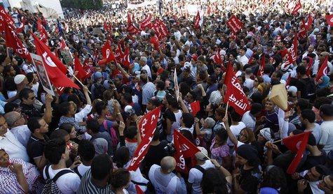 Protesters shout slogans during a demonstration to call for the departure of the Islamist-led ruling coalition in Avenue Habib-Bourguiba in Protesters shout slogans during a demonstration to call for the departure of the Islamist-led ruling coalition in Avenue Habib-Bourguiba in