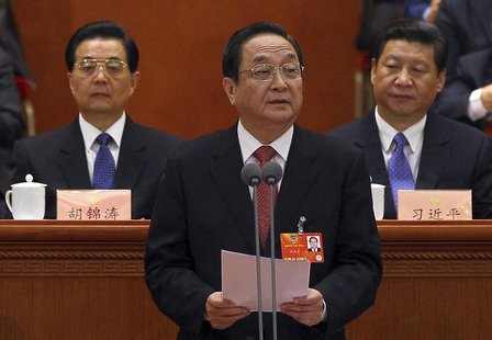 Newly elected chairman of the National Committee of the Chinese People's Political Consultative Conference (CPPCC), Yu Zhengsheng (C), speak Newly elected chairman of the National Committee of the Chinese People's Political Consultative Conference (CPPCC), Yu Zhengsheng (C), speak