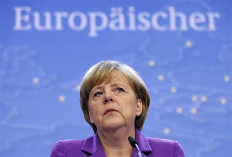 Germany's Chancellor Angela Merkel addresses a news conference during a European Union leaders summit in Brussels October 25, 2013. REUTERS/ Germany's Chancellor Angela Merkel addresses a news conference during a European Union leaders summit in Brussels October 25, 2013. REUTERS/