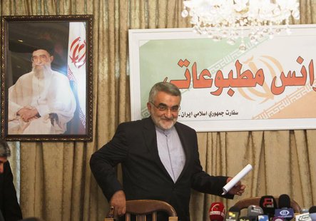 Alaeddin Boroujerdi, head of the Iranian parliamentary committee for national security and foreign policy, arrives for a news conference aft Alaeddin Boroujerdi, head of the Iranian parliamentary committee for national security and foreign policy, arrives for a news conference aft