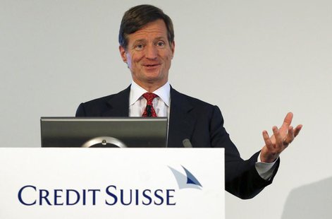 CEO Brady Dougan of Swiss bank Credit Suisse smiles as he addresses a news conference to present the bank's half-year results in Zurich July CEO Brady Dougan of Swiss bank Credit Suisse smiles as he addresses a news conference to present the bank's half-year results in Zurich July