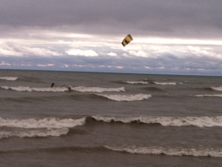 Kite boarder off of south pier Kite boarder off of south pier