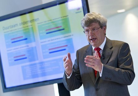 RABO bank CEO Piet Moerland speaks during the presentation of the annual results of 2011 at the bank's headquarters in Utrecht March 1, 2012 RABO bank CEO Piet Moerland speaks during the presentation of the annual results of 2011 at the bank's headquarters in Utrecht March 1, 2012