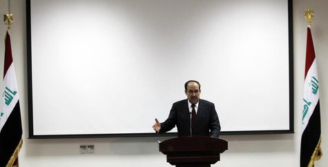 Iraq's Prime Minister Nuri al-Maliki speaks during the opening ceremony of the Defence University for Military Studies inside Baghdad's heav Iraq's Prime Minister Nuri al-Maliki speaks during the opening ceremony of the Defence University for Military Studies inside Baghdad's heav