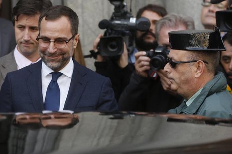 U.S. ambassador in Spain, James Costos (L), leaves the foreign ministry after being summoned to a meeting with Spain's European Secretary of U.S. ambassador in Spain, James Costos (L), leaves the foreign ministry after being summoned to a meeting with Spain's European Secretary of