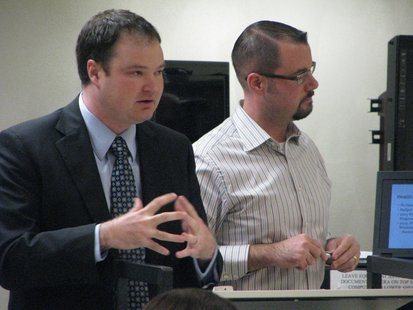 Comptroller-Treasurer Corey Laddick (left) and Mayor Andrew Halverson (right) answering questions during the Stevens Point 2014 budget presentation Comptroller-Treasurer Corey Laddick (left) and Mayor Andrew Halverson (right) answering questions during the Stevens Point 2014 budget presentation