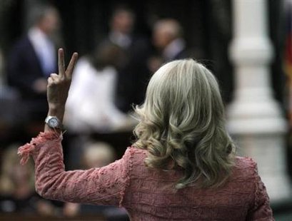 Texas state Democratic Senator Wendy Davis votes against a motion to table an amendment to Senate Bill 1 (SB1) as the state Senate meets to consider legislation restricting abortion rights in Austin, Texas, July 12, 2013.
Credit: Reuters/Mike Stone Texas state Democratic Senator Wendy Davis votes against a motion to table an amendment to Senate Bill 1 (SB1) as the state Senate meets to consider legislation restricting abortion rights in Austin, Texas, July 12, 2013.
Credit: Reuters/Mike Stone