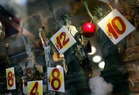 Prices are seen on replica Statues of Liberty figures in a shop window in New York City, November 14, 2011 file photo. REUTERS/Mike Segar Prices are seen on replica Statues of Liberty figures in a shop window in New York City, November 14, 2011 file photo. REUTERS/Mike Segar