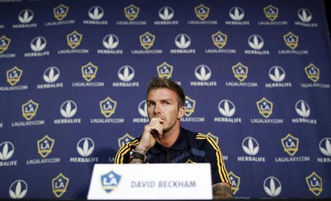 Los Angeles Galaxy soccer player David Beckham attends a press conference in Hoboken, New Jersey, July 15, 2009. REUTERS/Gary Hershorn Los Angeles Galaxy soccer player David Beckham attends a press conference in Hoboken, New Jersey, July 15, 2009. REUTERS/Gary Hershorn