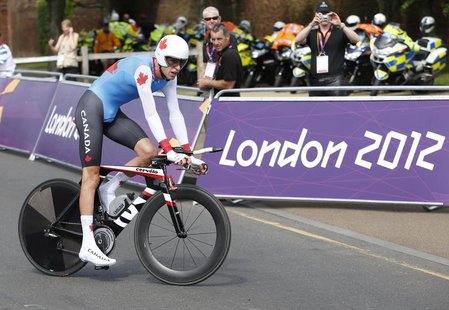 Canada's Ryder Hesjedal competes in the men's cycling individual time trial at the London 2012 Olympic Games August 1, 2012. REUTERS/Mark Bl Canada's Ryder Hesjedal competes in the men's cycling individual time trial at the London 2012 Olympic Games August 1, 2012. REUTERS/Mark Bl