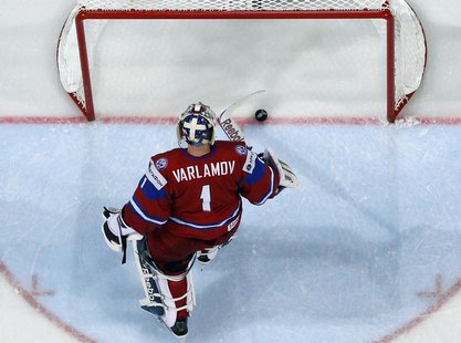 Russia's goalie Semyon Varlamov reacts after conceeding a goal to Finland during their 2013 IIHF Ice Hockey World Championship preliminary r Russia's goalie Semyon Varlamov reacts after conceeding a goal to Finland during their 2013 IIHF Ice Hockey World Championship preliminary r