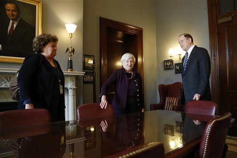 Janet Yellen (C), nominee to be the next chairman of the U.S. Federal Reserve, meets with Senate Banking Commitee member Senator Richard She Janet Yellen (C), nominee to be the next chairman of the U.S. Federal Reserve, meets with Senate Banking Commitee member Senator Richard She