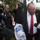 Toronto Mayor Rob Ford yells at reporters and photographers to get off of his property in front of his house in Toronto October 31, 2013. RE Toronto Mayor Rob Ford yells at reporters and photographers to get off of his property in front of his house in Toronto October 31, 2013. RE