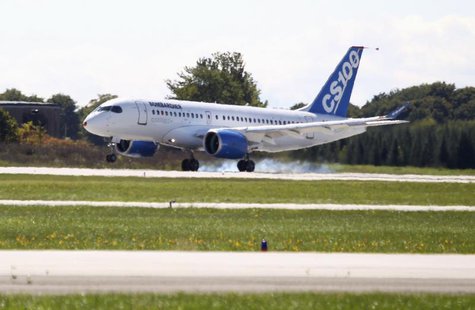 Bombardier's CSeries aircraft lands after its first test flight in Mirabel, Quebec September 16, 2013. REUTERS/Christinne Muschi Bombardier's CSeries aircraft lands after its first test flight in Mirabel, Quebec September 16, 2013. REUTERS/Christinne Muschi