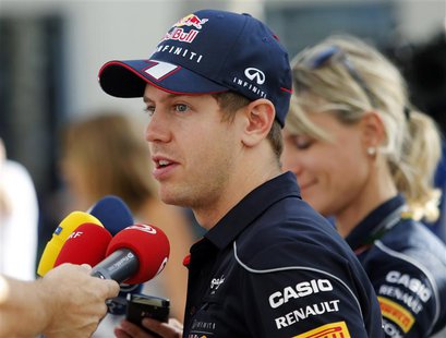 Red Bull Formula One driver Sebastian Vettel of Germany talks to the media ahead of the Abu Dhabi F1 Grand Prix at the Yas Marina circuit in Red Bull Formula One driver Sebastian Vettel of Germany talks to the media ahead of the Abu Dhabi F1 Grand Prix at the Yas Marina circuit in