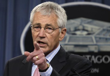 U.S. Secretary of Defense Chuck Hagel speaks at a news conference at the Pentagon in Washington October 17, 2013. REUTERS/Yuri Gripas U.S. Secretary of Defense Chuck Hagel speaks at a news conference at the Pentagon in Washington October 17, 2013. REUTERS/Yuri Gripas