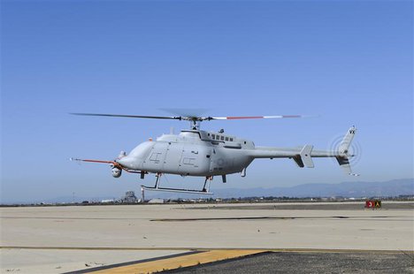 The U.S. Navy's newest variant of the Fire Scout unmanned helicopter completes its first day of flying in this handout photo taken at Naval The U.S. Navy's newest variant of the Fire Scout unmanned helicopter completes its first day of flying in this handout photo taken at Naval