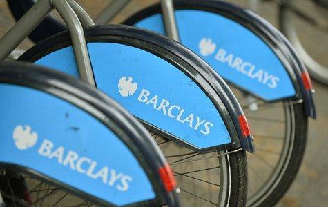Bicylces for hire, sponsored by Barclays, are lined up in a rack in London October 30, 2013. REUTERS/Toby Melville Bicylces for hire, sponsored by Barclays, are lined up in a rack in London October 30, 2013. REUTERS/Toby Melville