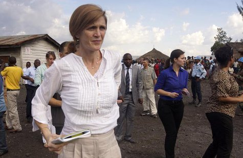 U.S. Ambassador to the United Nations (U.N.) Samantha Power visits the Mugunga III camp for internally displaced people in Goma, eastern Dem U.S. Ambassador to the United Nations (U.N.) Samantha Power visits the Mugunga III camp for internally displaced people in Goma, eastern Dem