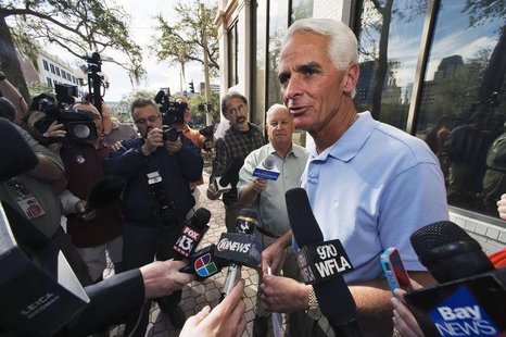 Former Florida Republican Governor Charlie Crist, who campaigned for U.S. President Barack Obama in the 2012 presidential election, speaks t Former Florida Republican Governor Charlie Crist, who campaigned for U.S. President Barack Obama in the 2012 presidential election, speaks t