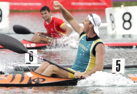 Australian Nathan Baggaley celebrates his victory in the men's K1, 500 metres race during the flat water Canoe and Kayak World Championship Australian Nathan Baggaley celebrates his victory in the men's K1, 500 metres race during the flat water Canoe and Kayak World Championship