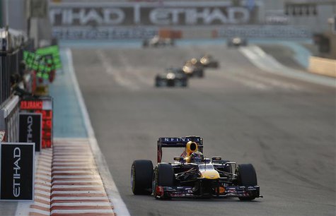 Red Bull Formula One driver Sebastian Vettel of Germany drives during the Abu Dhabi F1 Grand Prix at the Yas Marina circuit on Yas Island, N Red Bull Formula One driver Sebastian Vettel of Germany drives during the Abu Dhabi F1 Grand Prix at the Yas Marina circuit on Yas Island, N