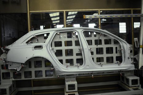 A pressed steel car part is seen at the factory of Troqueleria Del Norte, die-manufacturers for the automotive sector, in Sondika, 12 km (7 A pressed steel car part is seen at the factory of Troqueleria Del Norte, die-manufacturers for the automotive sector, in Sondika, 12 km (7