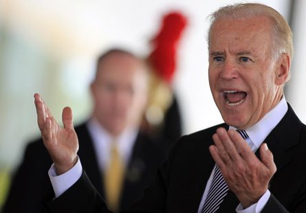 U.S. Vice President Joe Biden speaks after a meeting with Brazil's President Dilma Rousseff at the Planalto Palace in Brasilia May 31, 2013. U.S. Vice President Joe Biden speaks after a meeting with Brazil's President Dilma Rousseff at the Planalto Palace in Brasilia May 31, 2013.