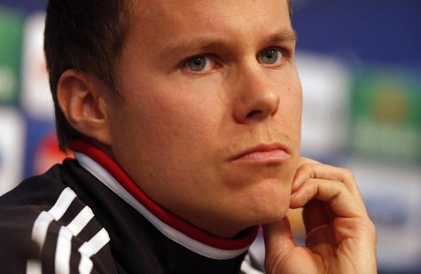 Ajax's Niklas Moisander listens to questions during a news conference at Manchester City's Etihad Stadium in Manchester, northern England, N Ajax's Niklas Moisander listens to questions during a news conference at Manchester City's Etihad Stadium in Manchester, northern England, N